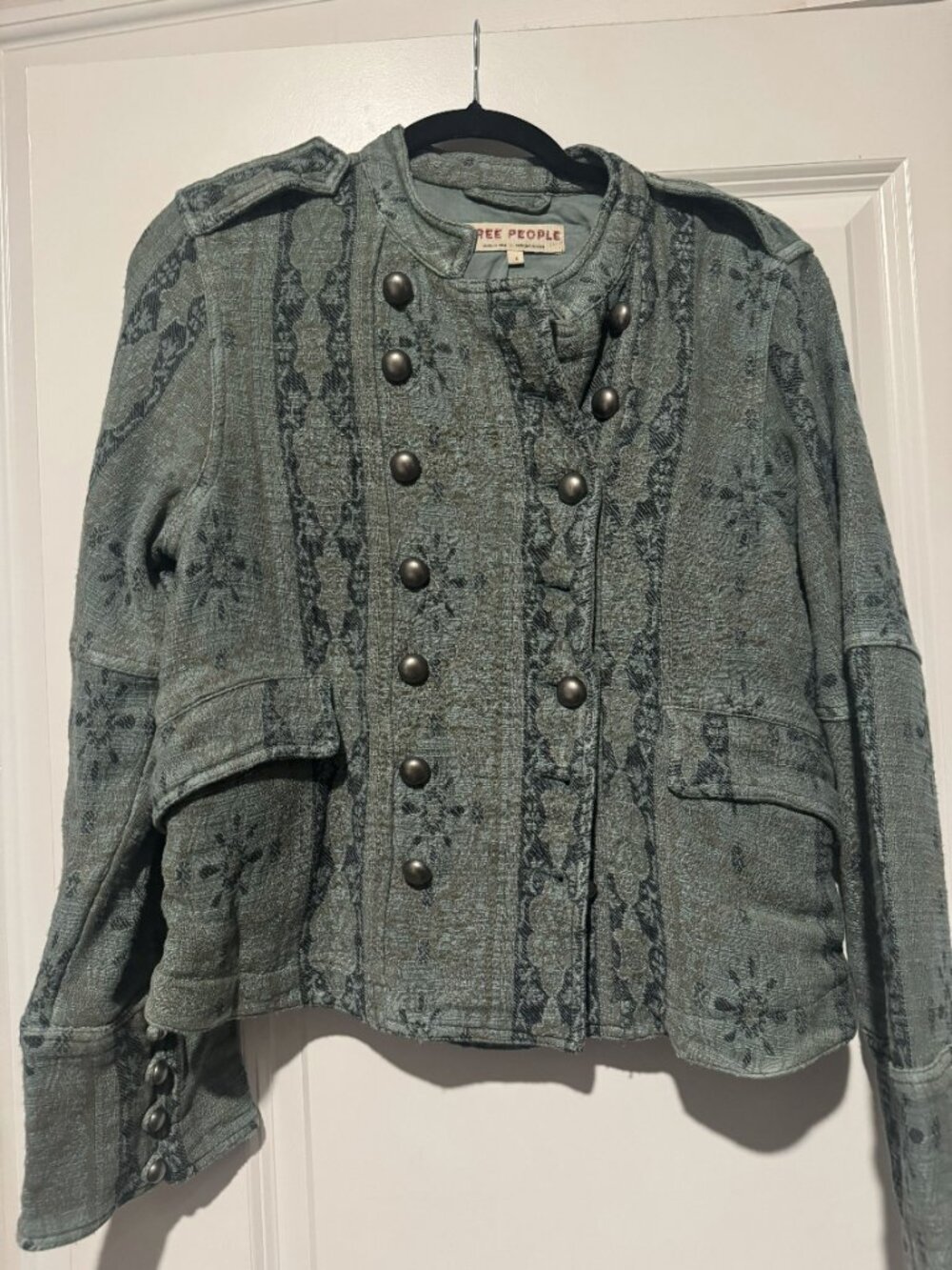 Free People Lotty Floral Jacquard Military Button Jacket